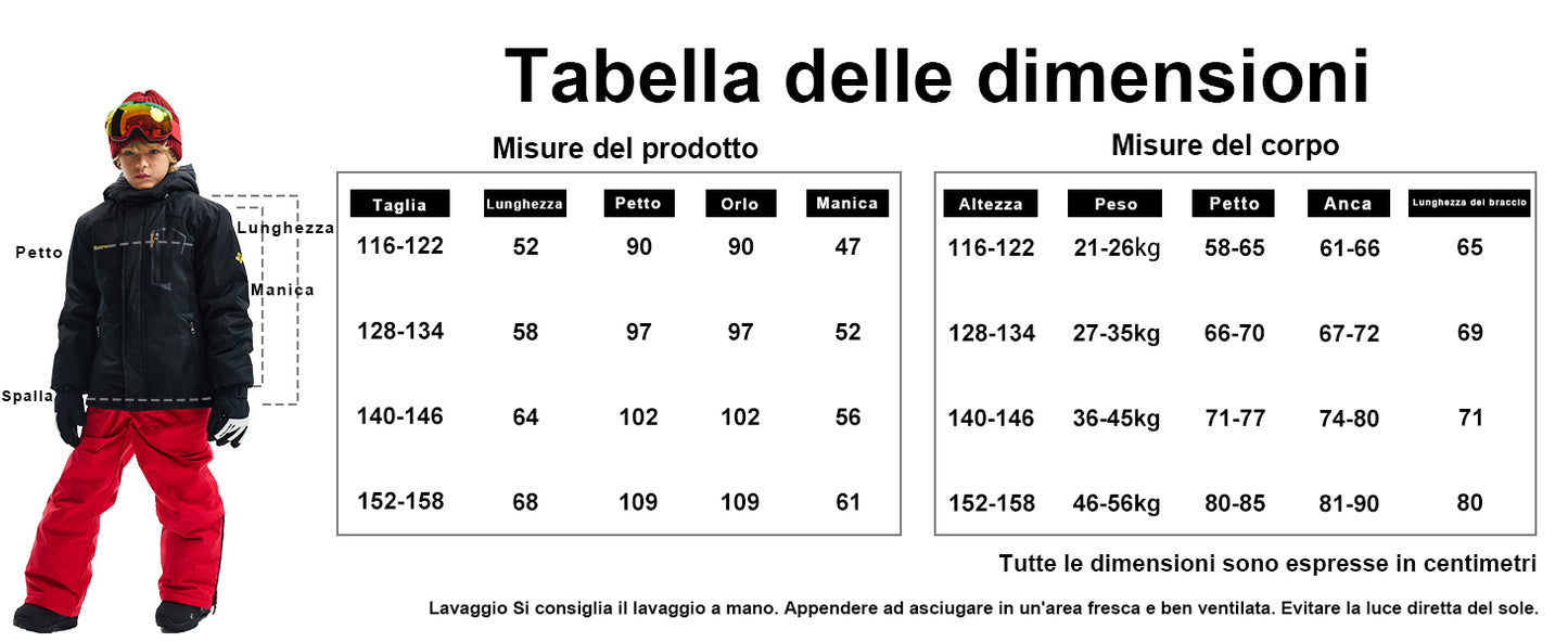 Giacca da sci per bambini, impermeabile, antivento, in pile, cappotto invernale con cappuccio