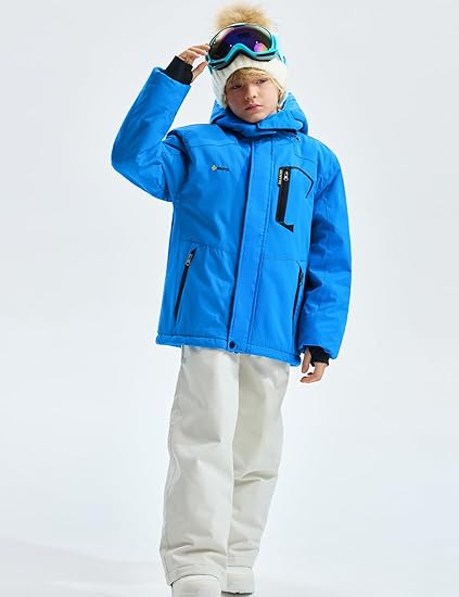 Giacca da sci per bambini, impermeabile, antivento, in pile, cappotto invernale con cappuccio