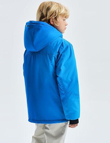 Giacca da sci per bambini, impermeabile, antivento, in pile, cappotto invernale con cappuccio