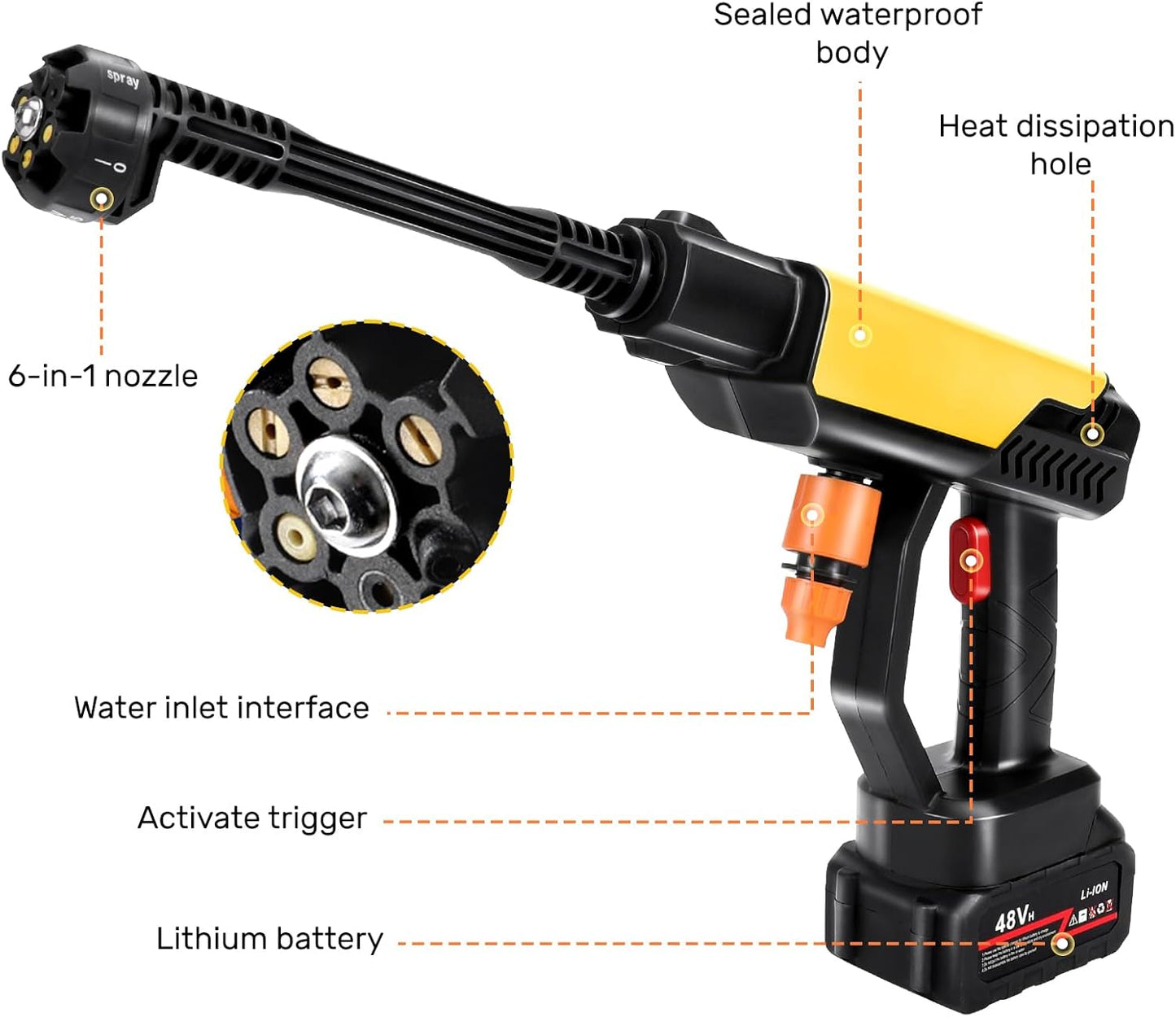 Idropulitrice a batteria, idropulitrice wireless con 2 batterie da 4000 mA