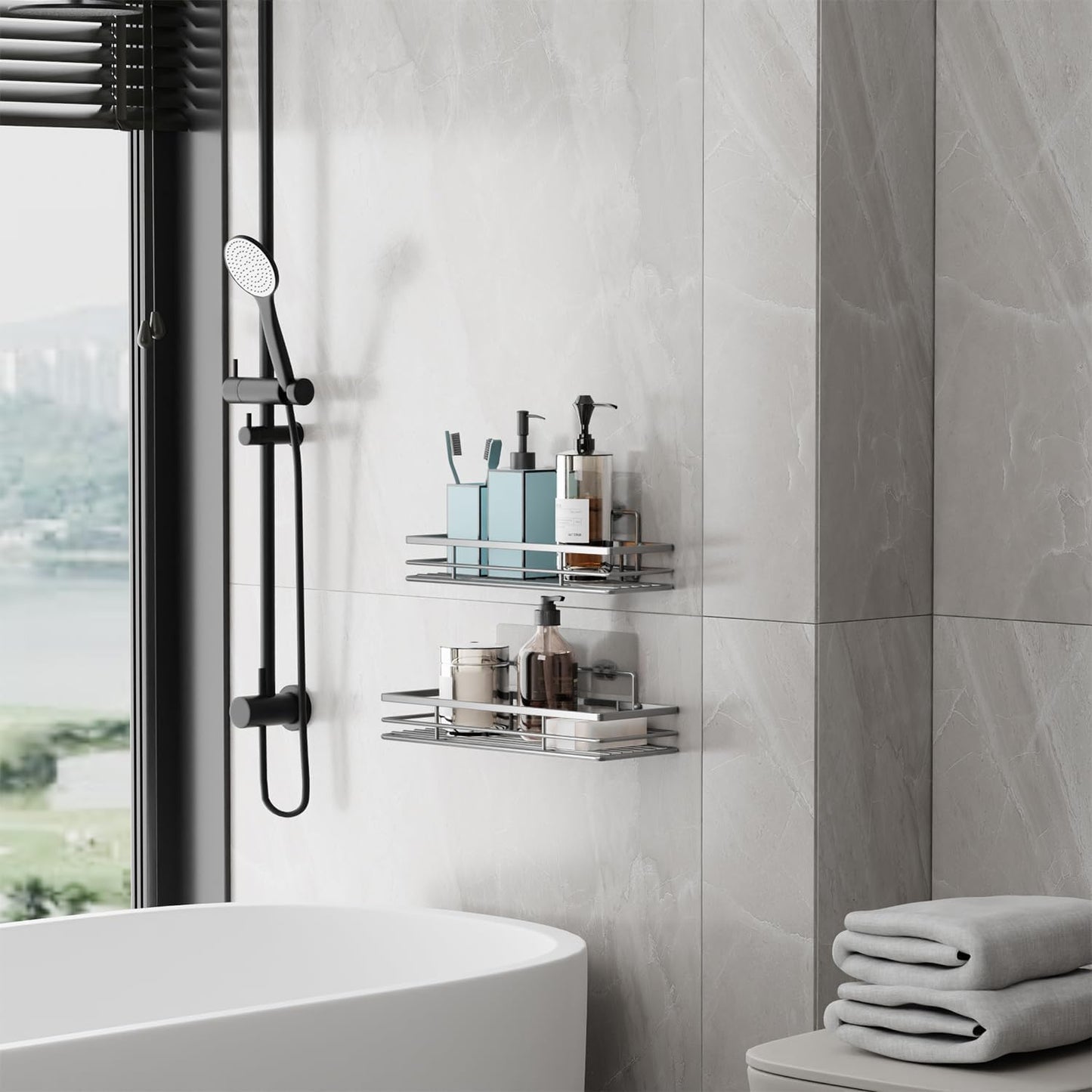 Porta Oggetti Per Bagno, 2 Pezzi Grigio Argento