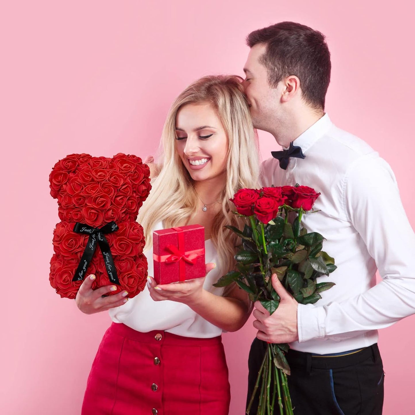 ORSETTO DI ROSE ROSSE, NUOVO, CONFEZIONE ESTERNA OPACIZZATA