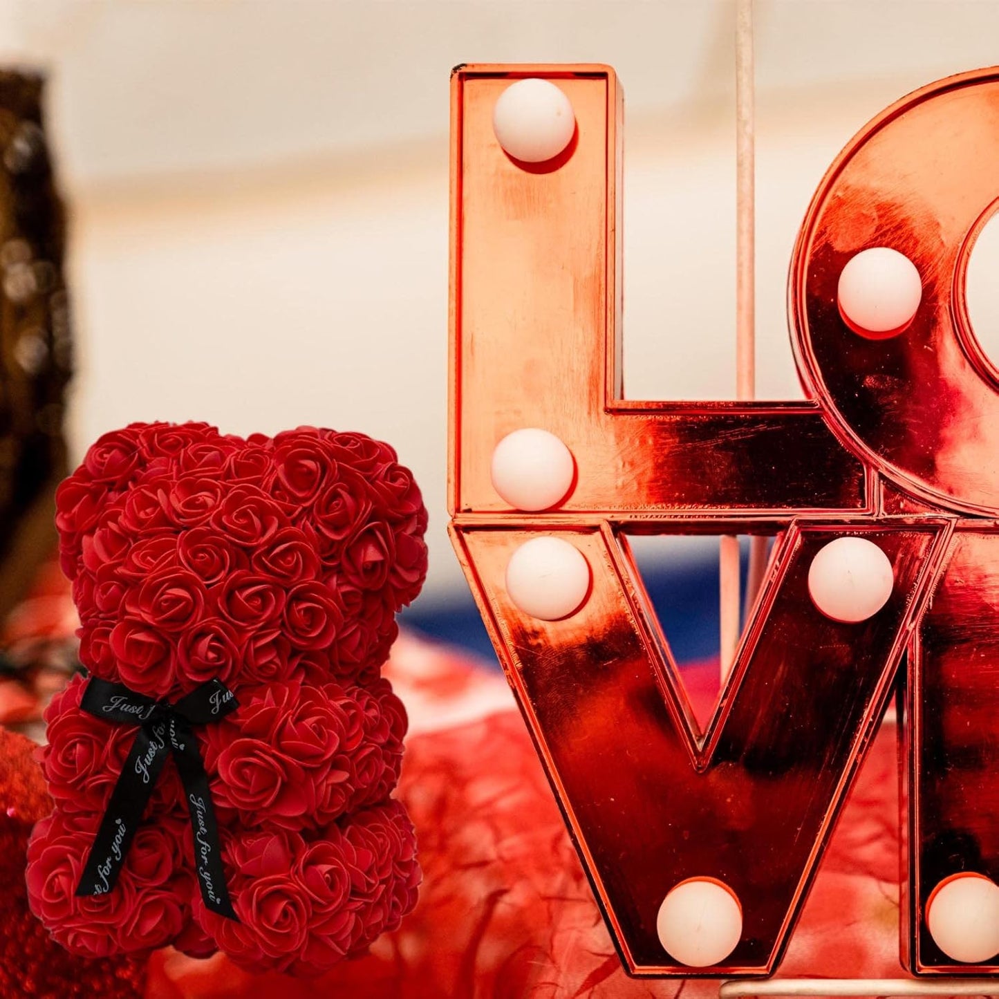 ORSETTO DI ROSE ROSSE, NUOVO, CONFEZIONE ESTERNA OPACIZZATA