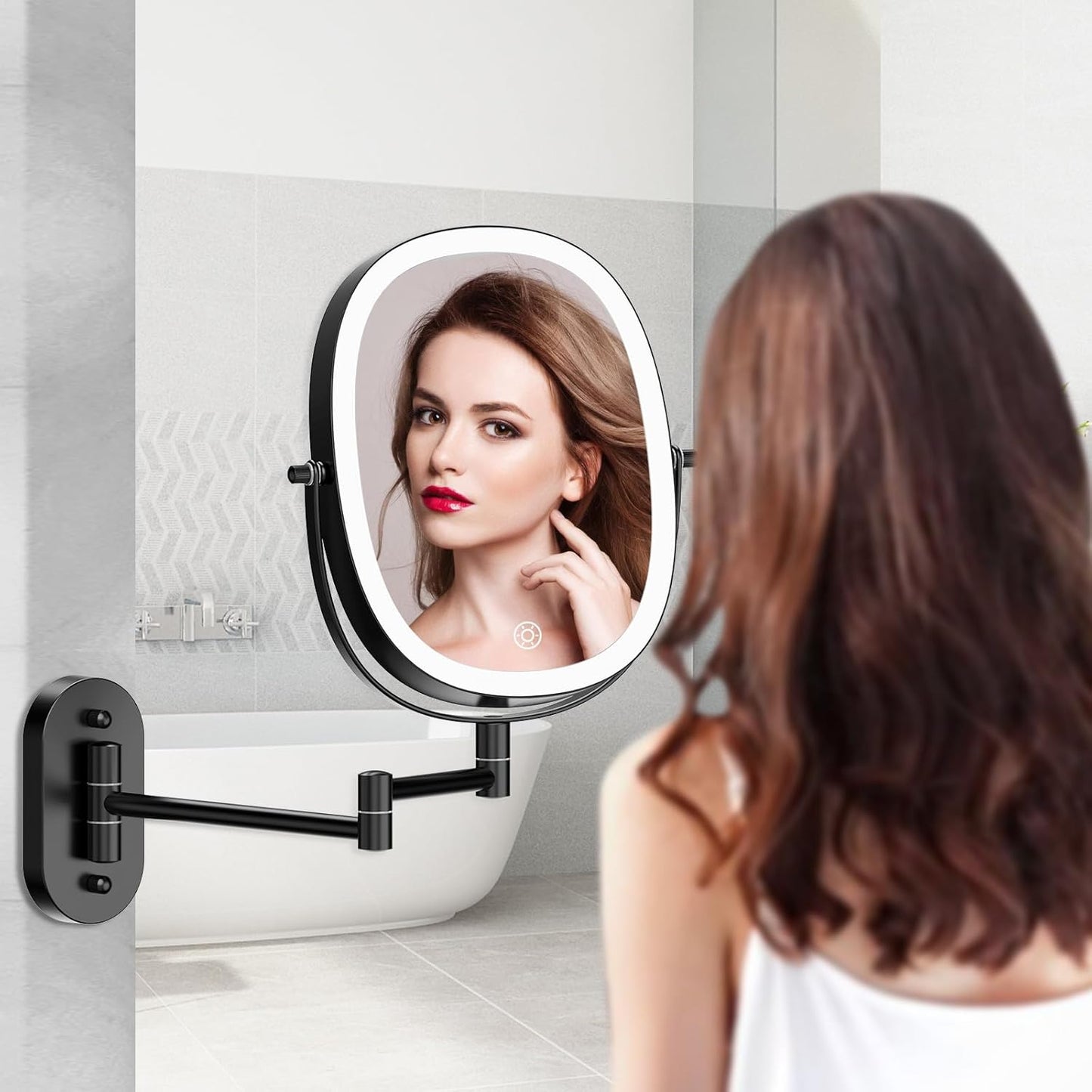 Specchio cosmetico ricaricabile con illuminazione, ingrandimento 1X/7X