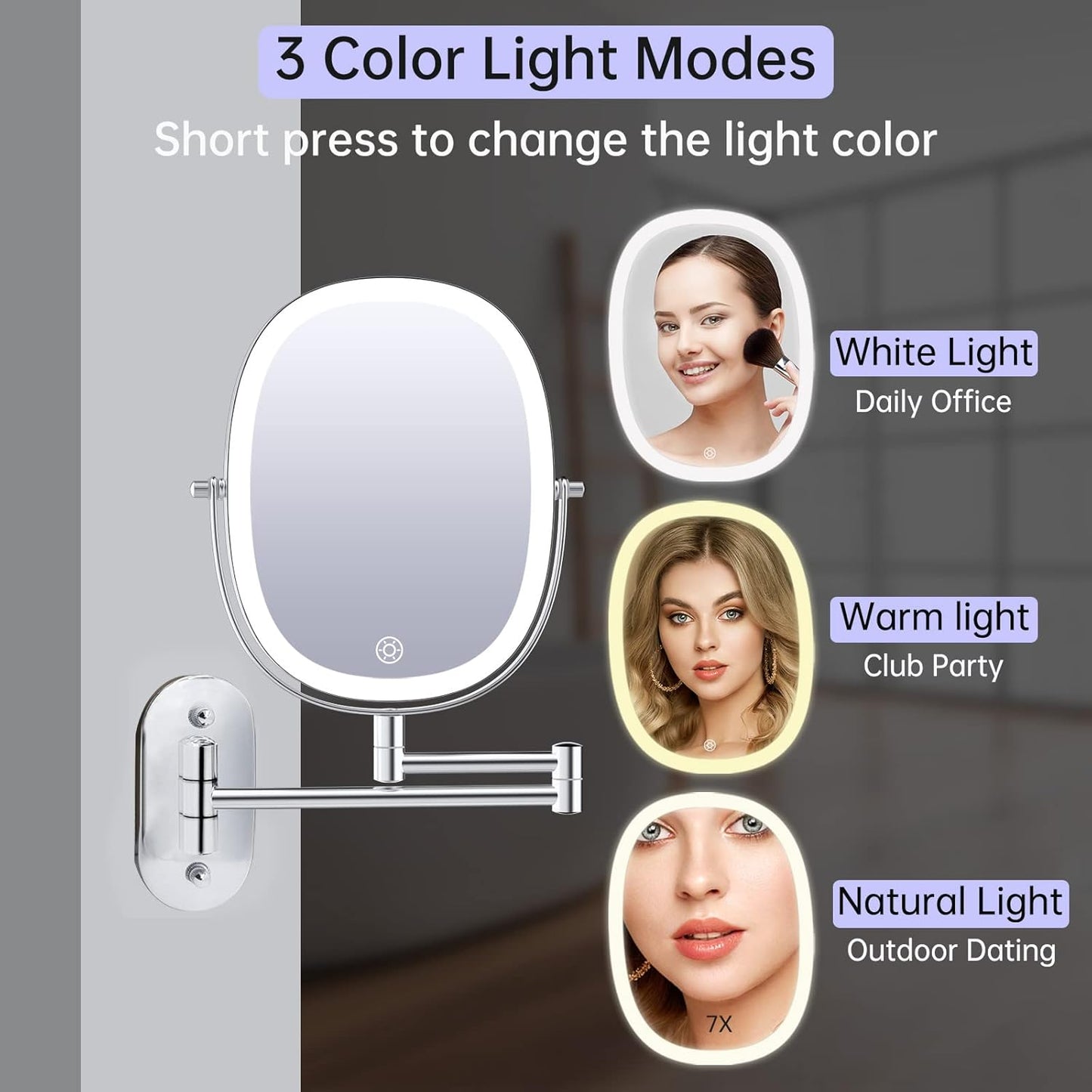 Specchio da trucco ricaricabile illuminato da parete