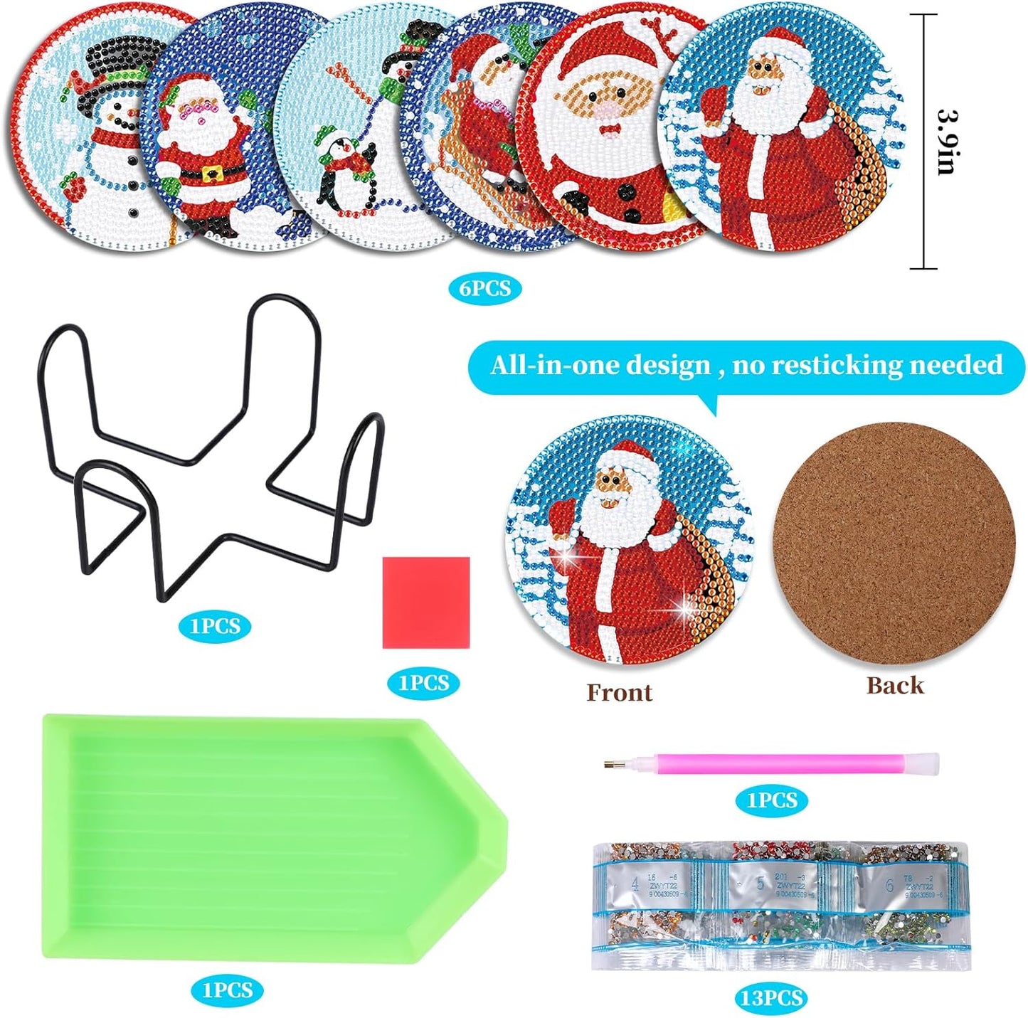 Set di 6 sottobicchieri con supporto per diamante, fai da te, per adulti, bambini, per tazze di vetro, vasi, candele e bevande