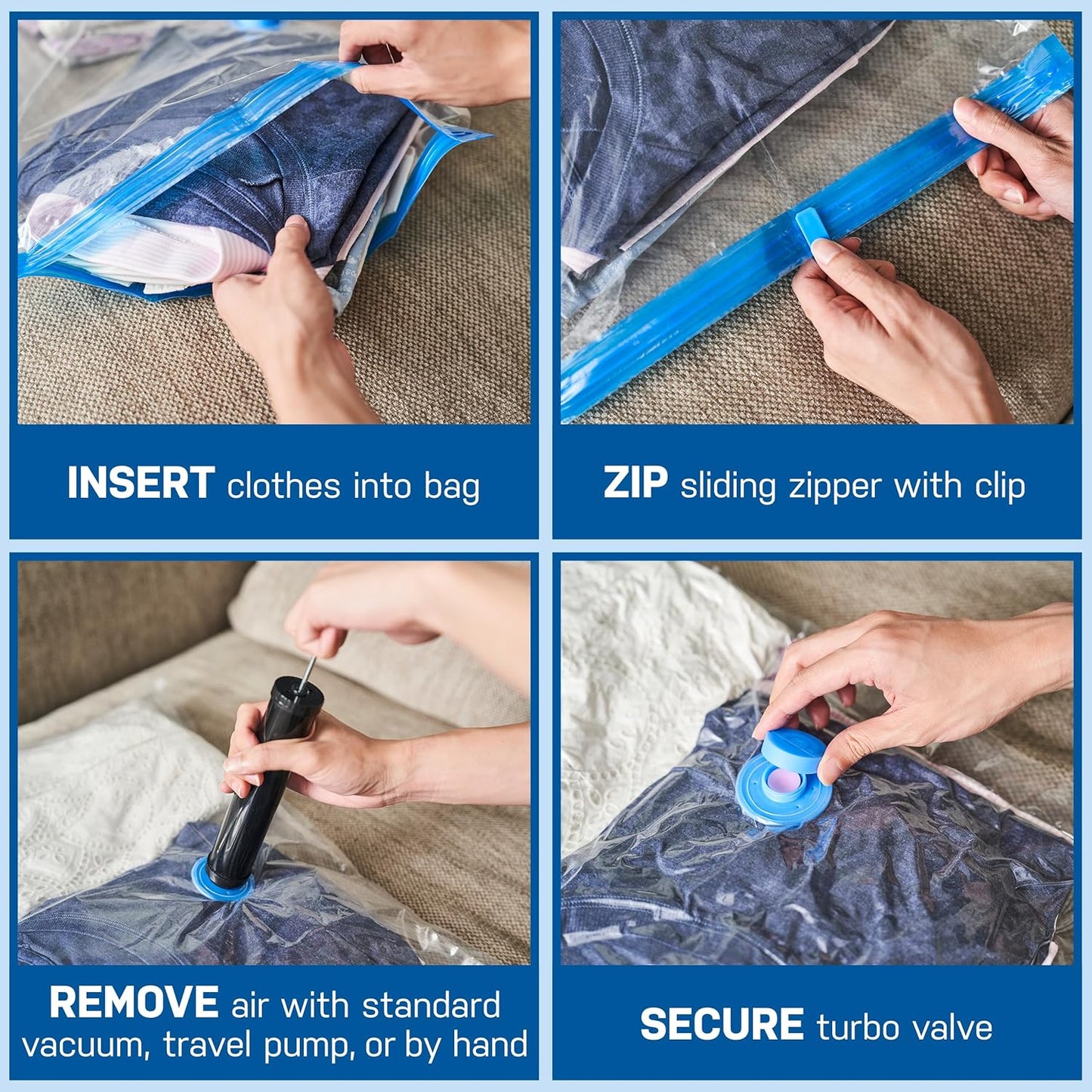 Confezione da 4 sacchetti sottovuoto r medi per vestiti cm 70x50