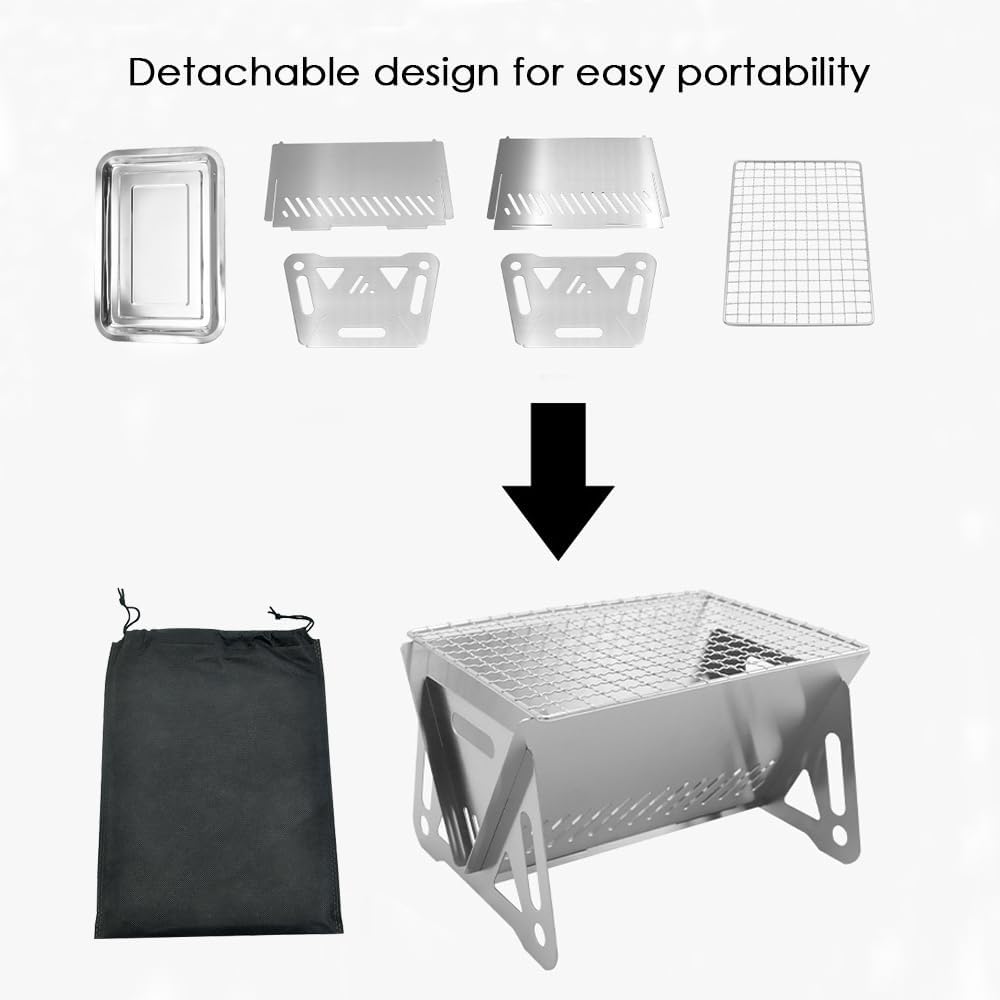 Mini griglia a carbone portatile in acciaio inox, piccola griglia da tavolo pieghevole per bar, giardino, campeggio all'aperto