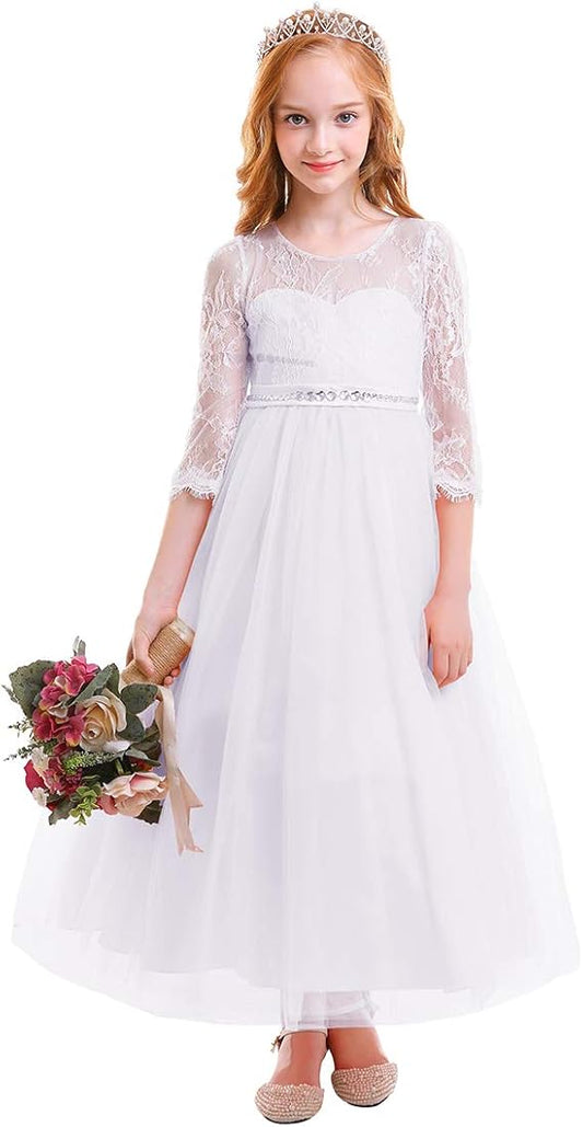 Vestito da bambina con fiori in pizzo e tulle