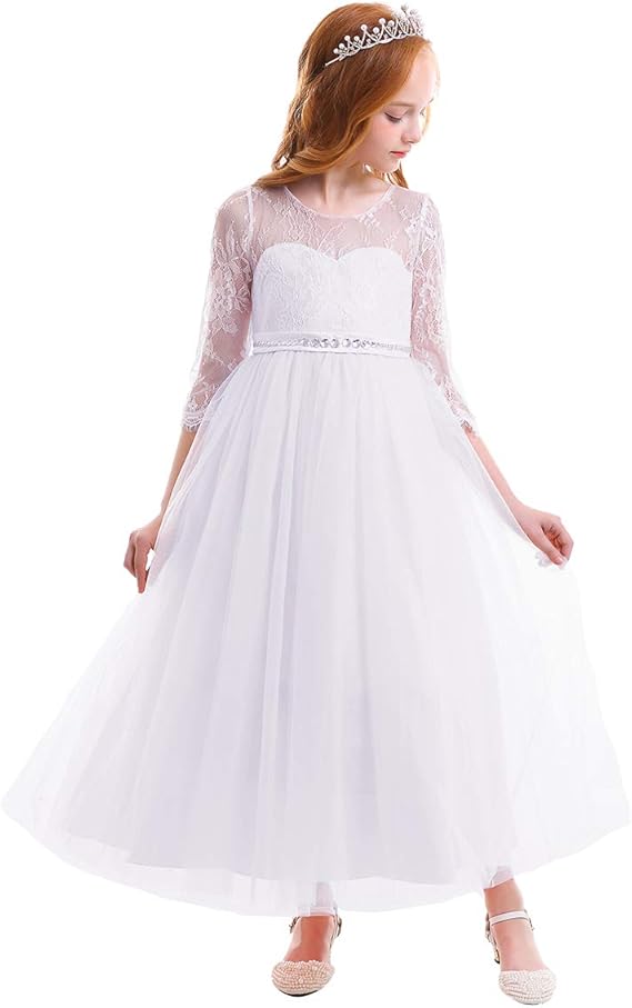 Vestito da bambina con fiori in pizzo e tulle