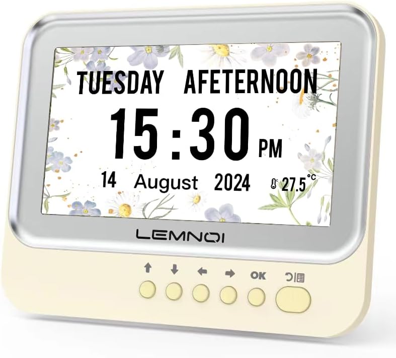 Orologio per Alzheimer,Calendario Elettronico Anziani,Sveglia Digitale con Giorni Data e Anno Temperatura,15 Allarmi & Promemoria farmaci