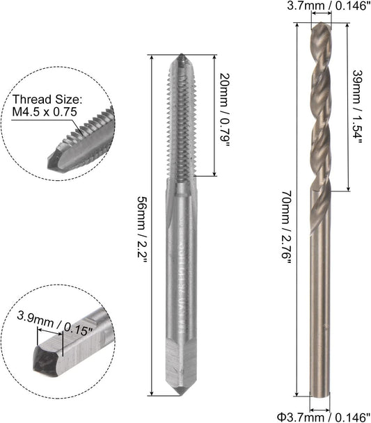Set di punte e punte a scanalatura dritta M4,5 x 0,75 H2, Punta elicoidale in acciaio rapido al cobalto (HSS-CO) da 3,7 mm M35