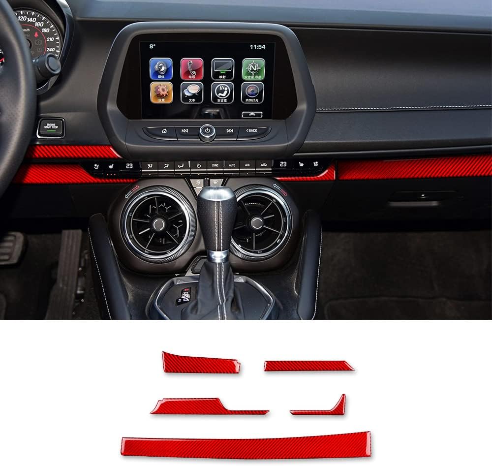 Adesivi decorativi per console centrale auto in fibra di carbonio, accessori per console centrale in fibra di carbonio, strumenti per Chevrolet Camaro 2016 2017 2018 2019, accessori rossi