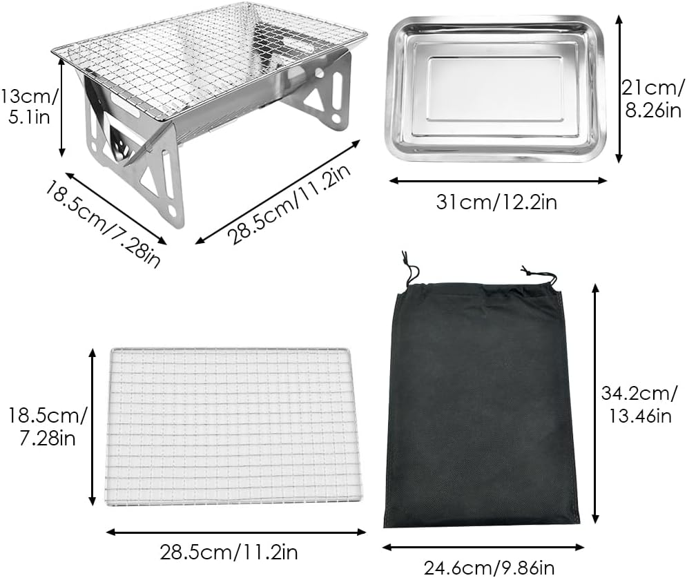 Mini griglia a carbone portatile in acciaio inox, piccola griglia da tavolo pieghevole per bar, giardino, campeggio all'aperto