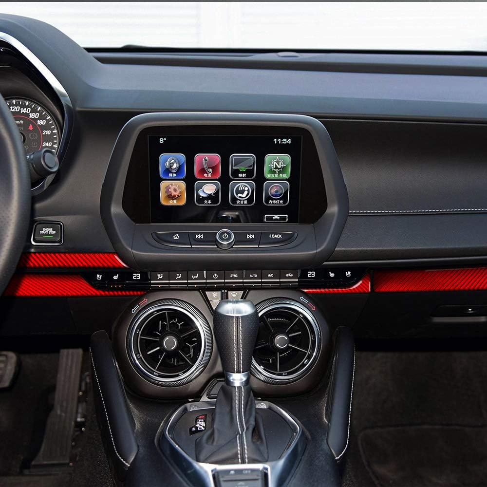 Adesivi decorativi per console centrale auto in fibra di carbonio, accessori per console centrale in fibra di carbonio, strumenti per Chevrolet Camaro 2016 2017 2018 2019, accessori rossi