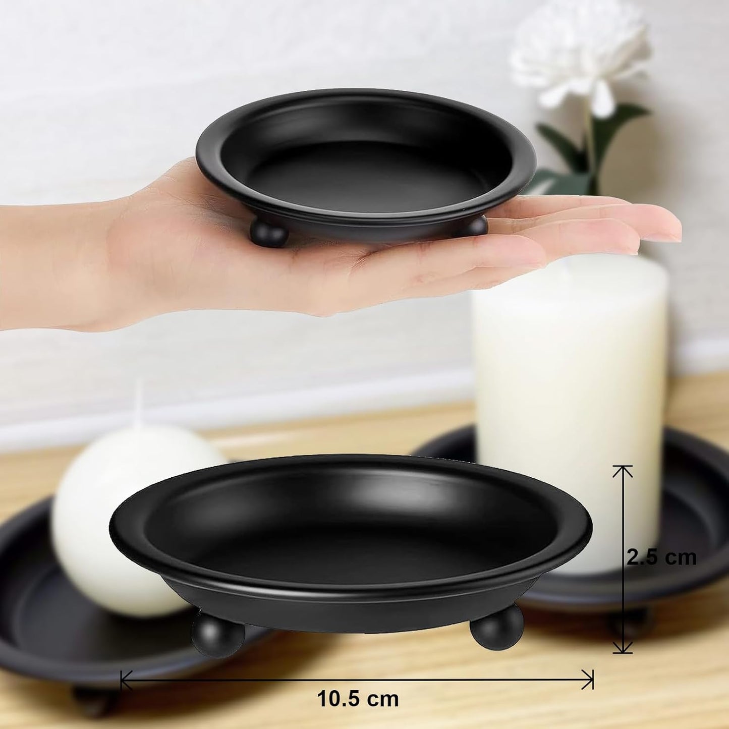 Piatto per candela, in metallo, colore nero (∅10 cm) 4pz