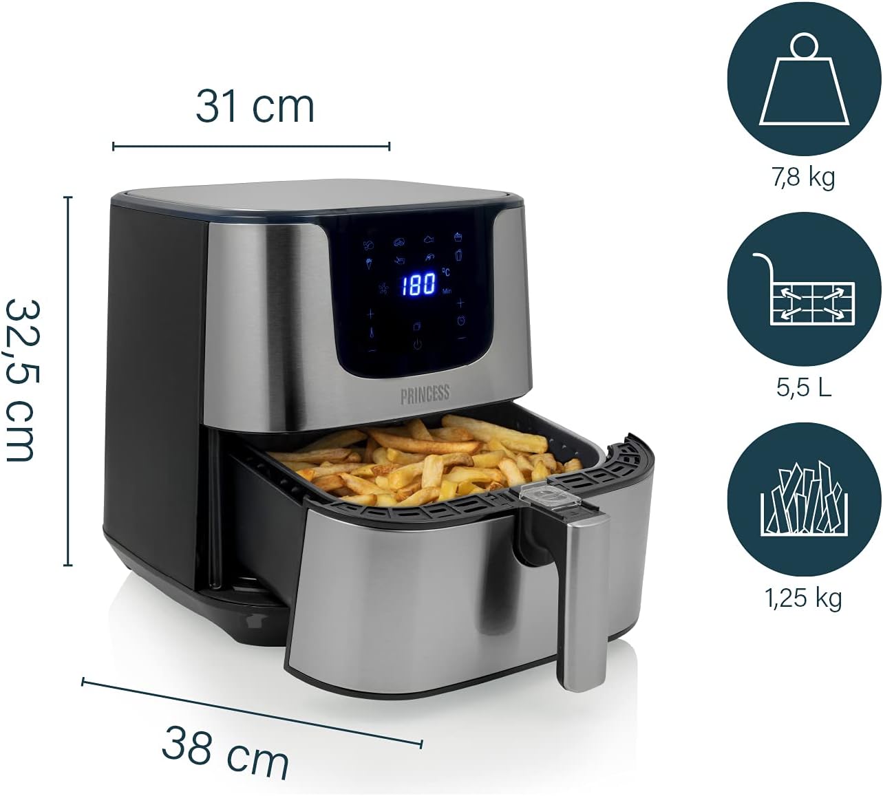 Princess Digital Aerofryer Deluxe XXL con 5.5 litri
