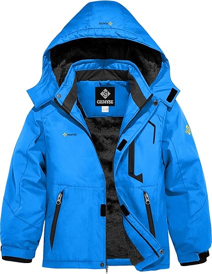 Giacca da sci per bambini, impermeabile, antivento, in pile, cappotto invernale con cappuccio