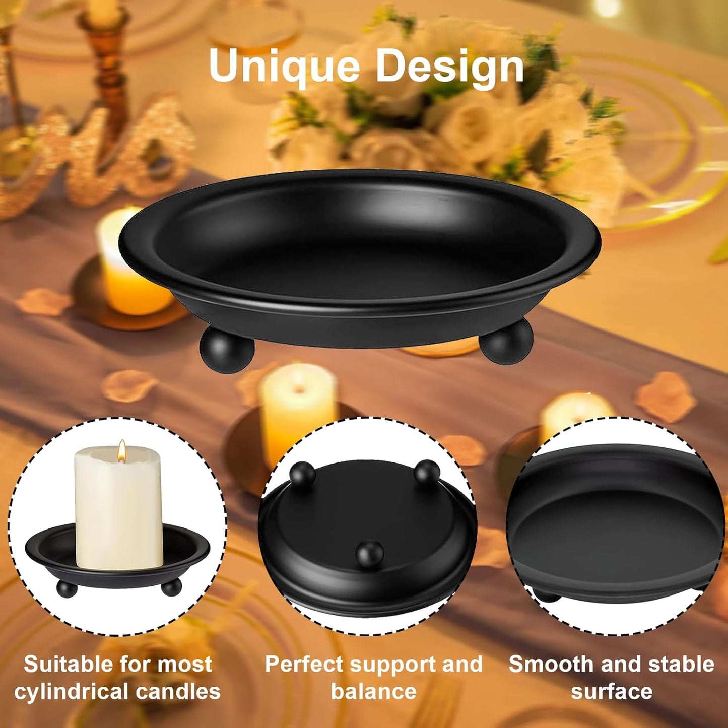 Piatto per candela, in metallo, colore nero (∅10 cm) 4pz