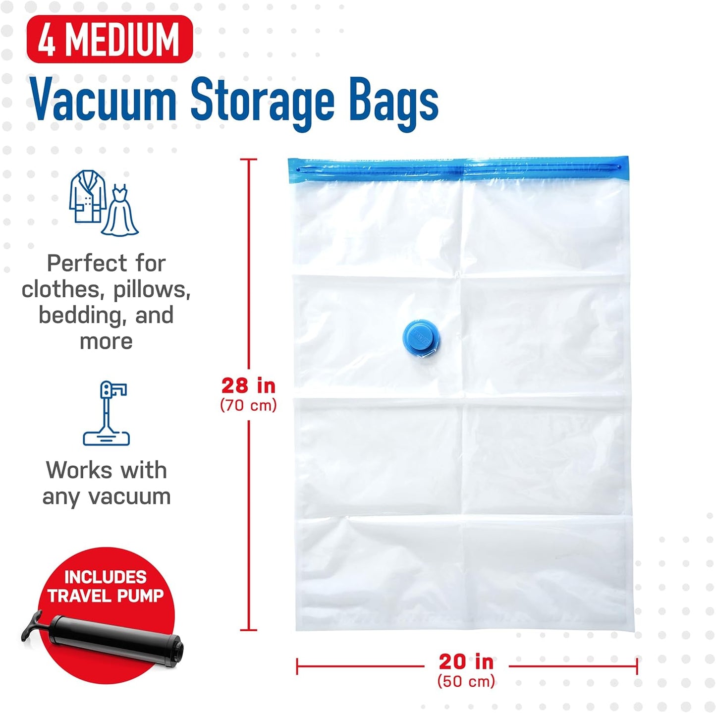 Confezione da 4 sacchetti sottovuoto r medi per vestiti cm 70x50