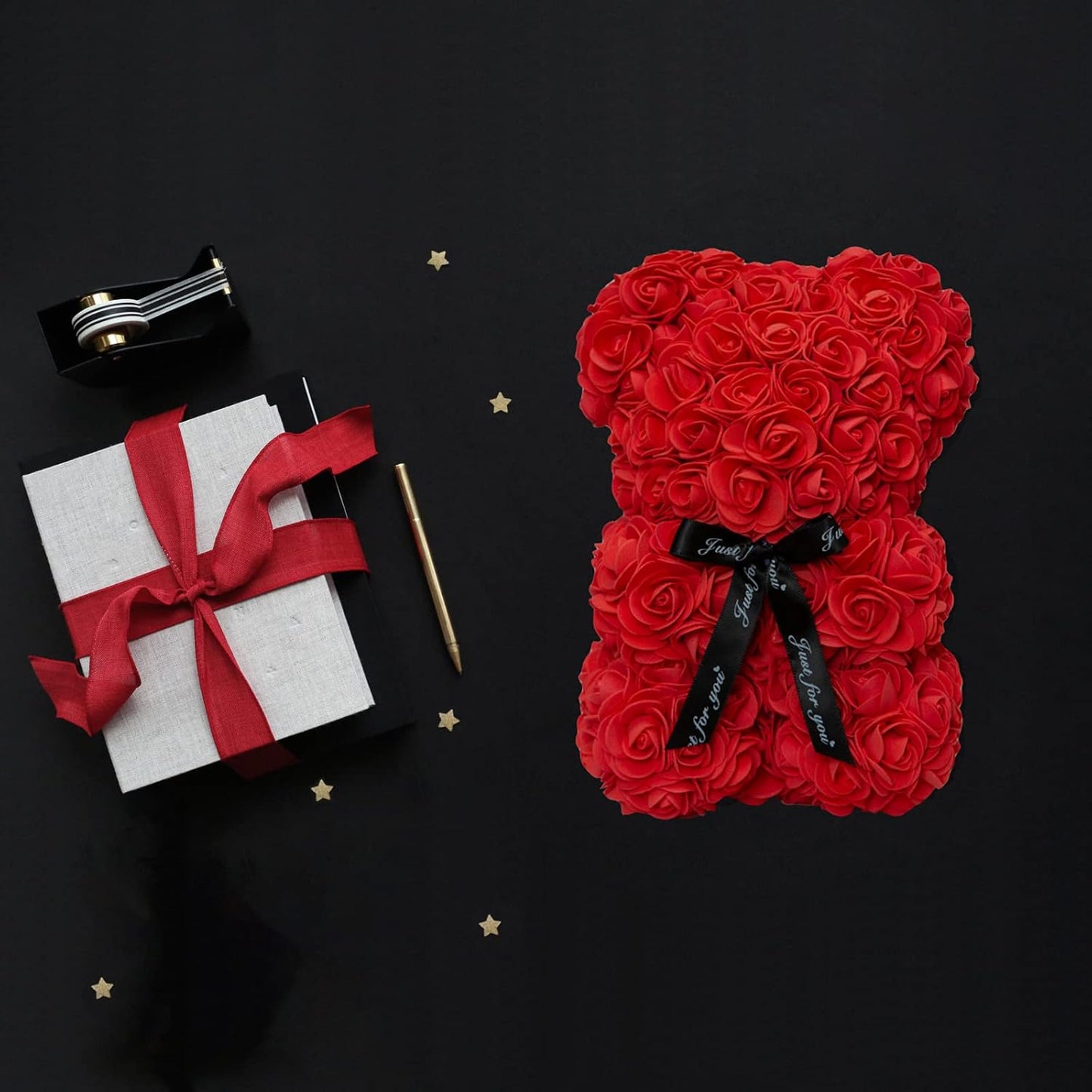 ORSETTO DI ROSE ROSSE, NUOVO, CONFEZIONE ESTERNA OPACIZZATA