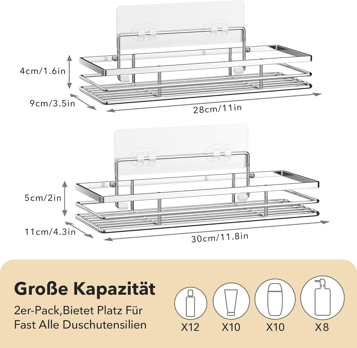 Ripiani Doccia Saffruff  Senza Foratura, 2 Pezzi, Organizer Bagno