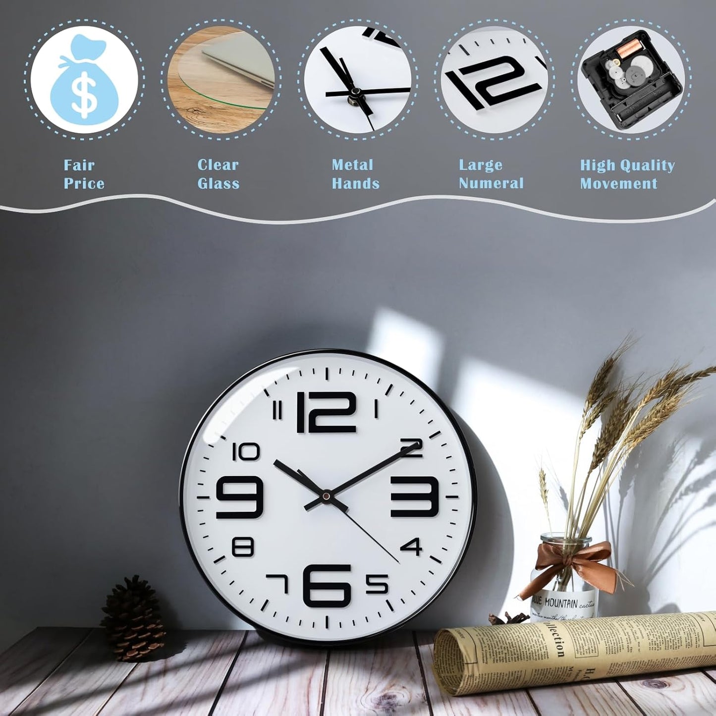 Orologio Silenzioso al Quarzo Antigraffio da 30cm. Alimentato a Batteria