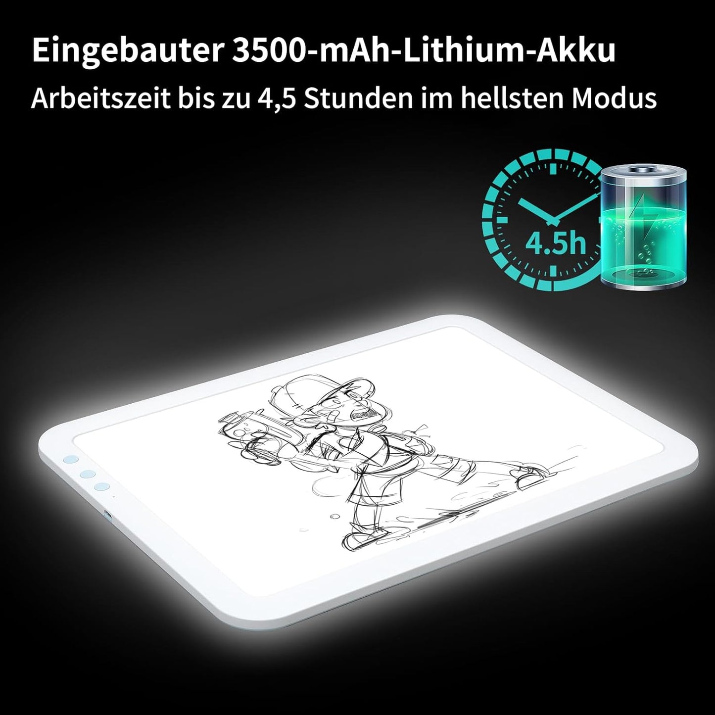 TOHETO A3 Tavolo da disegno luminoso ricaricabile super luminoso alimentato da una batteria al litio da 3500 mAh