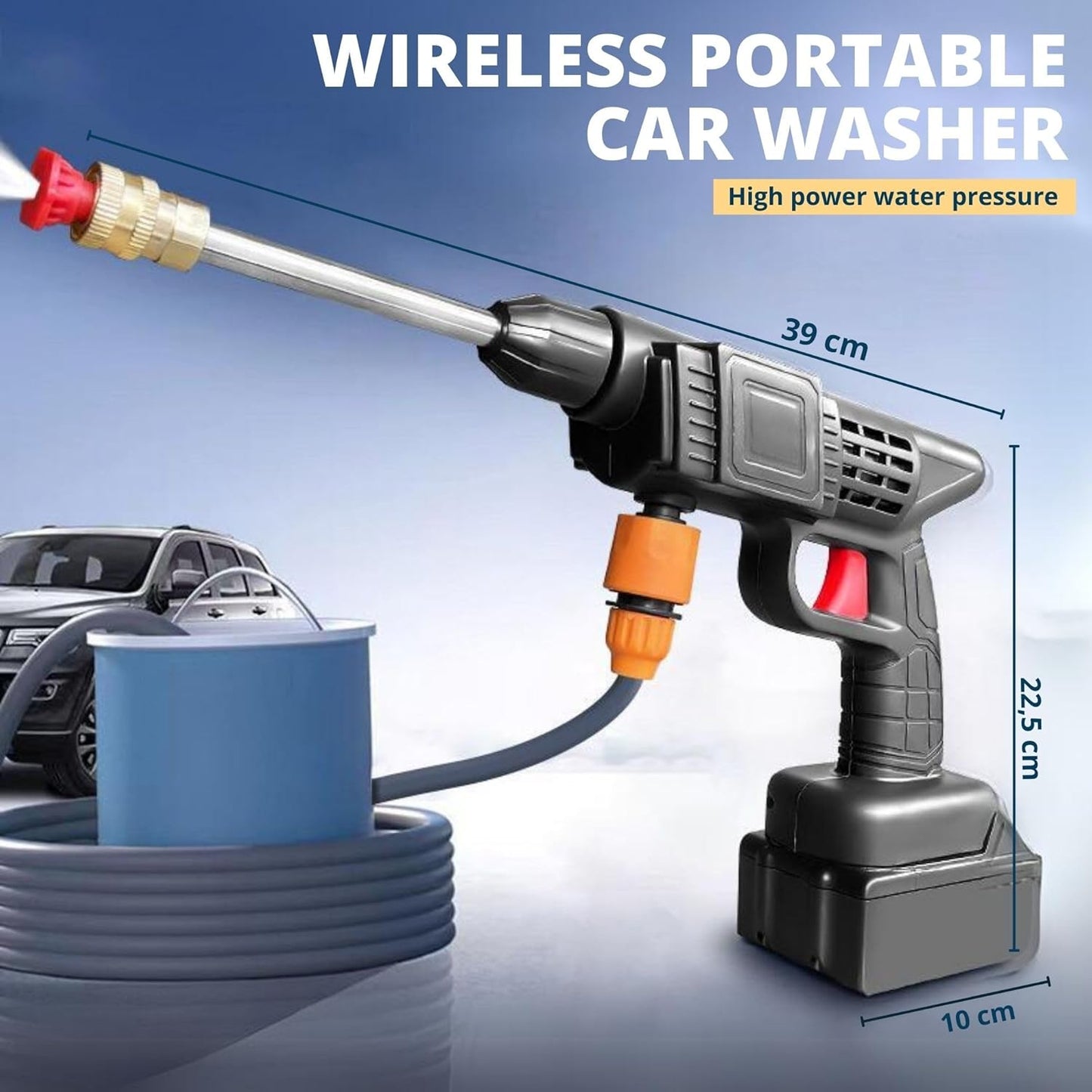 Idropulitrice a batteria  con 2 batterie da 48 V. 35 bar/500 psi e 1500 mAh/300 W
