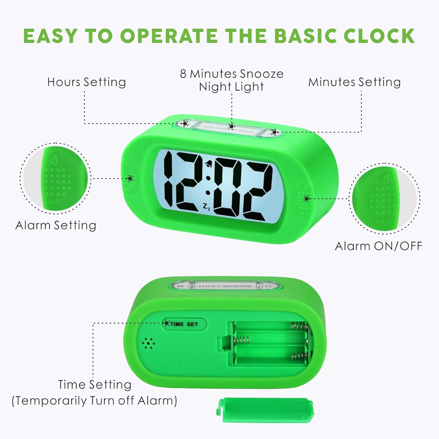 Orologio-Sveglia da Viaggio LCD on Cover Protettiva in Silicone Alimentato a batteria