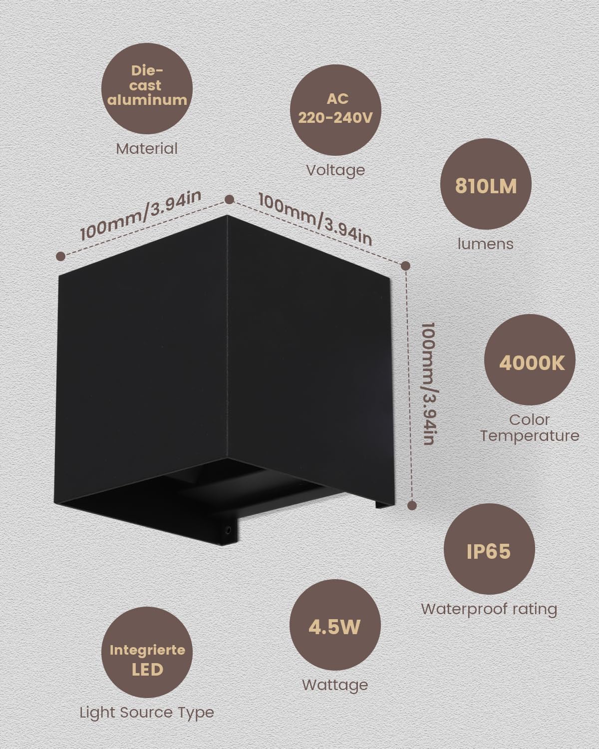 Applique da Parete interno Esterno 810LM 4000K MULANDI