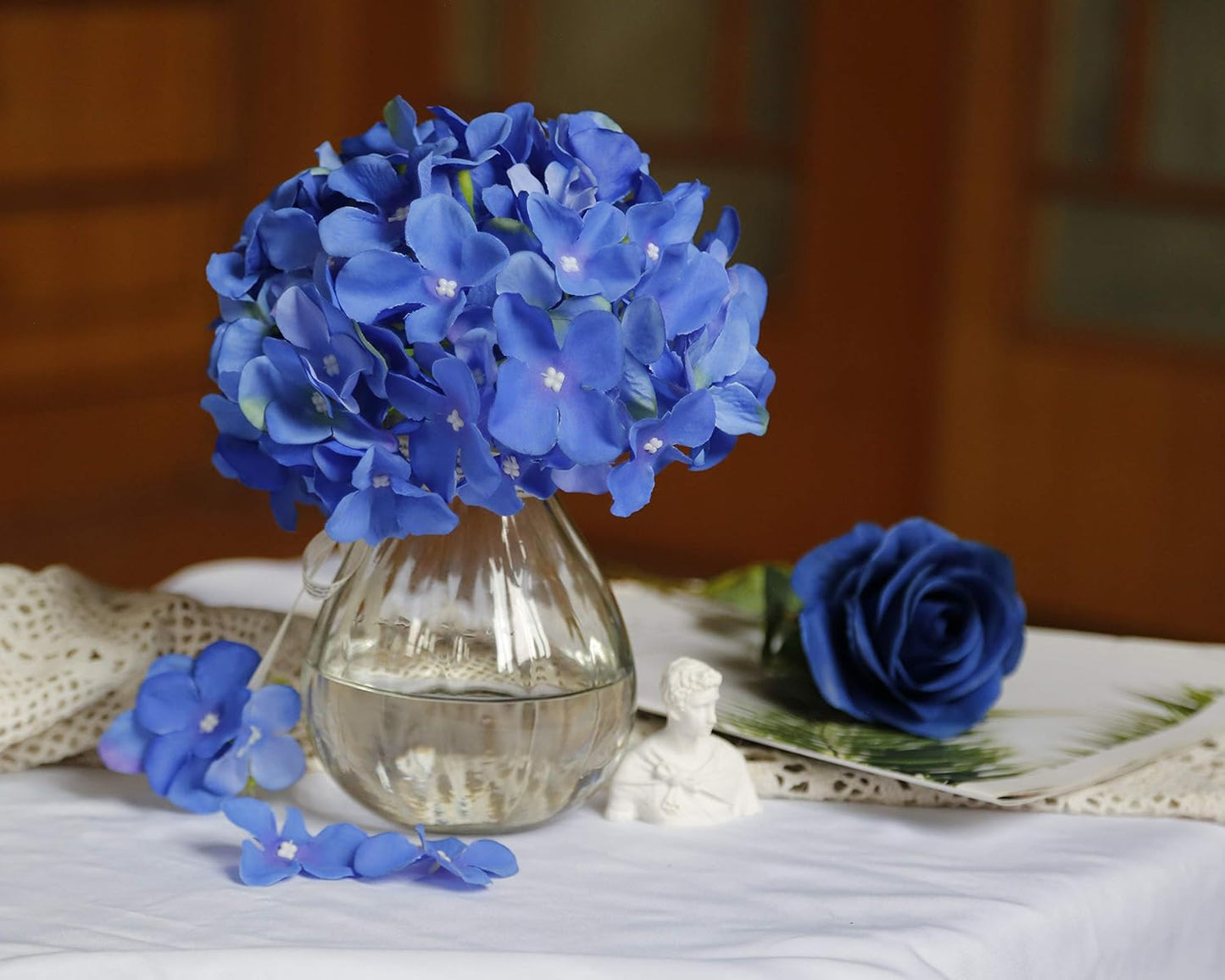 Fiori artificiali di ortensia in seta più grandi con stelo confezione da 6