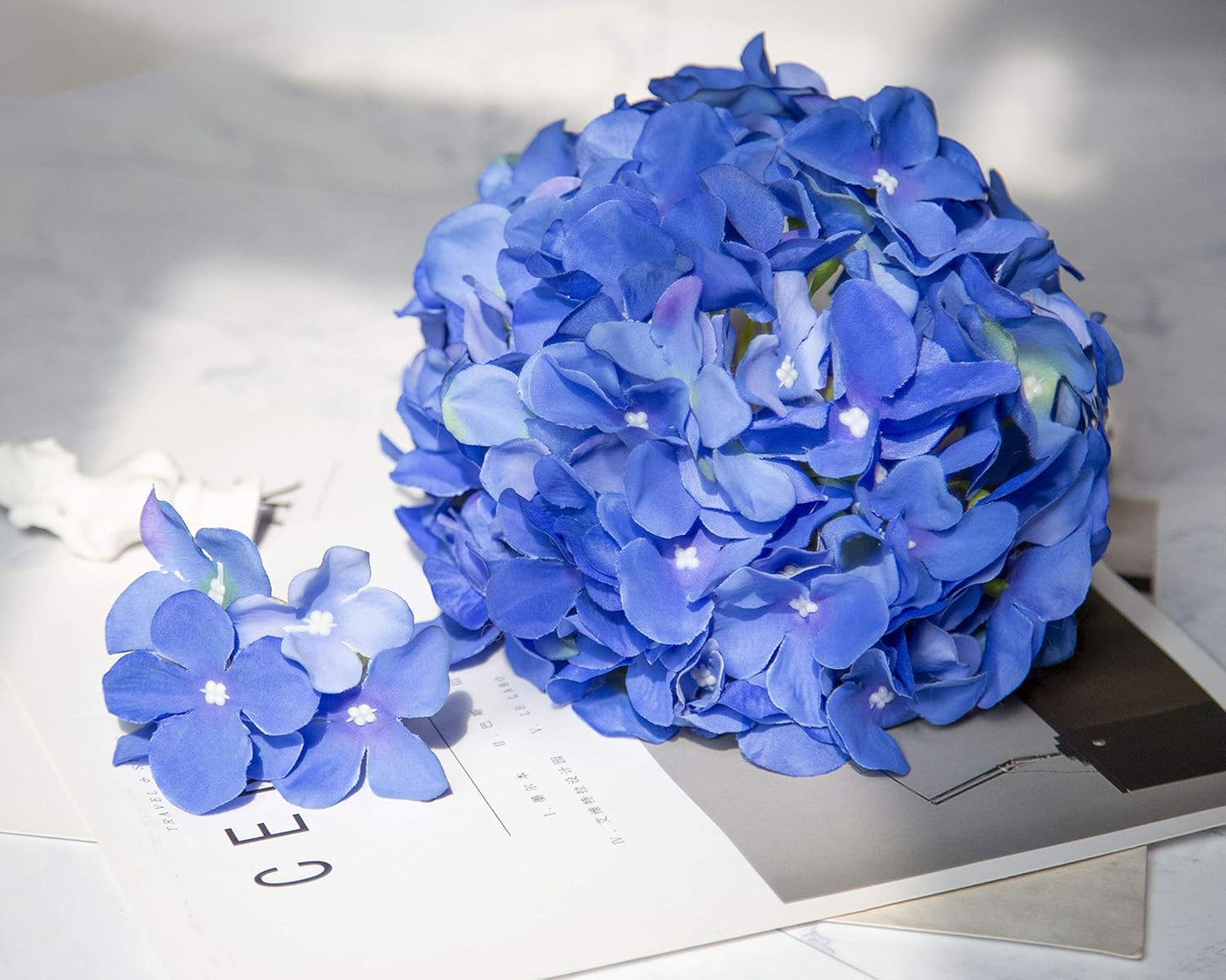 Fiori artificiali di ortensia in seta più grandi con stelo confezione da 6